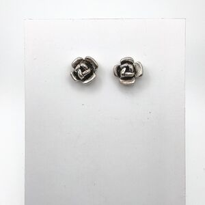 Vintage Sterling Silver Rose Flower Stud Earrings .925